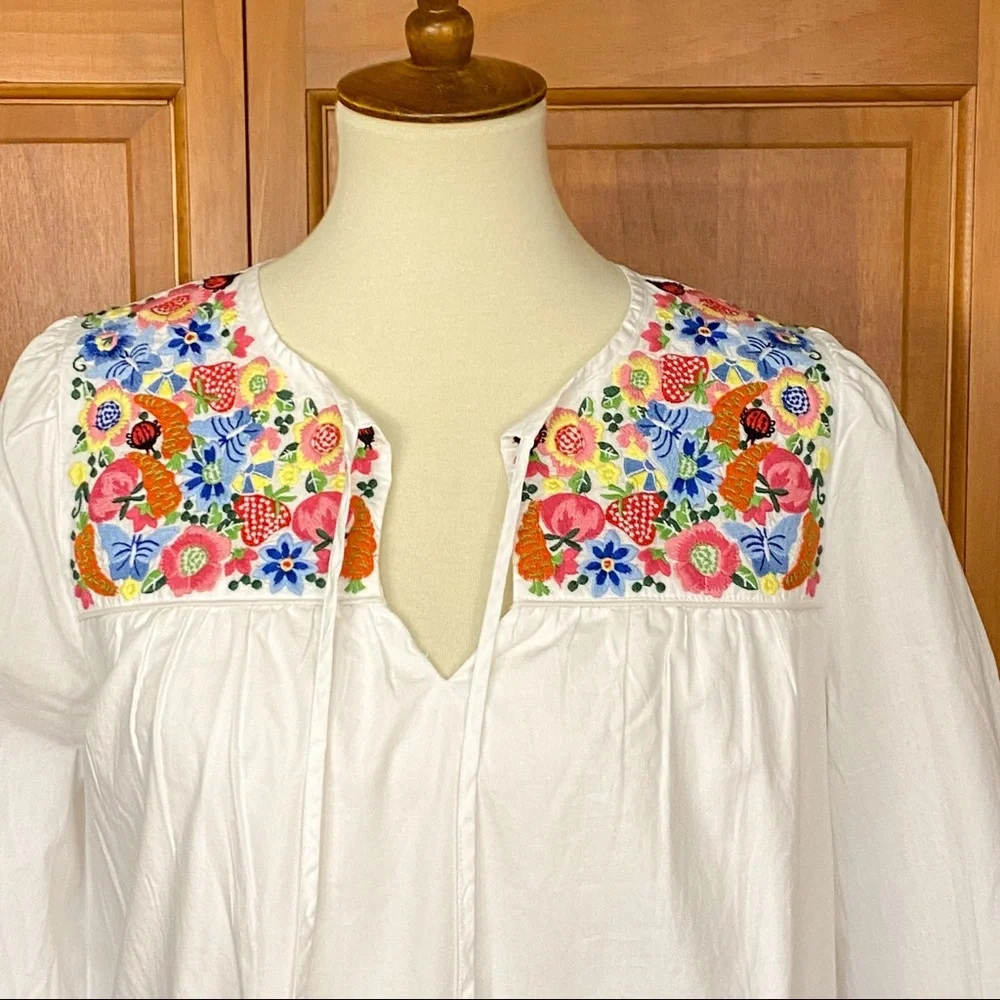 J Crew Cotton Poplin Tunic With Farmers Market Embroidery NWOT Size Extra Small
